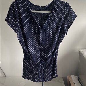 Tommy Hilfiger Navy and White Women's Blouse